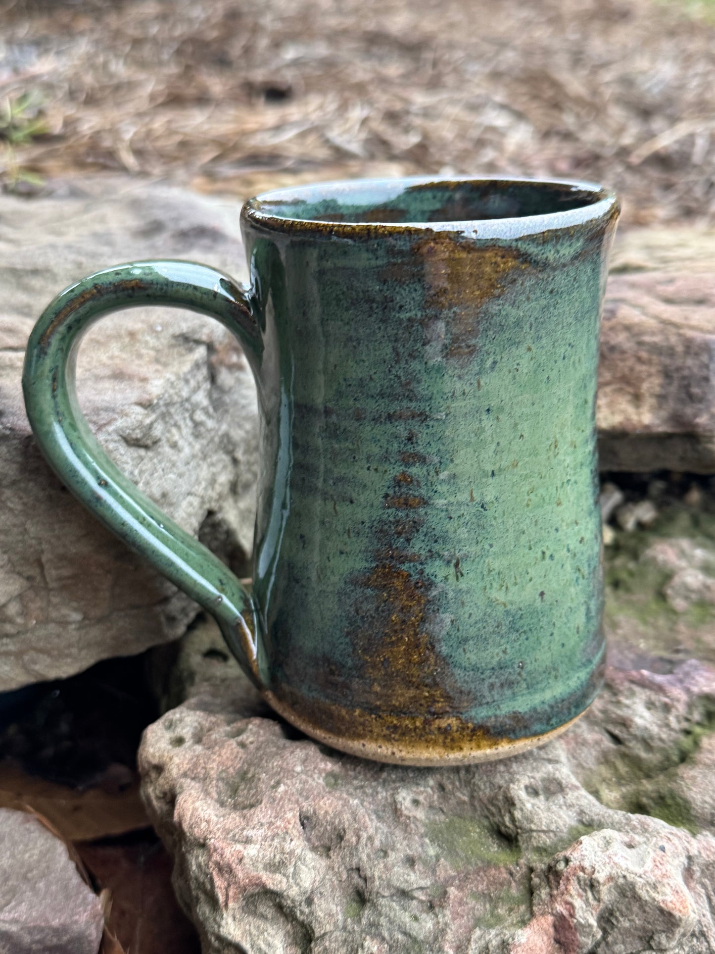 Rusty green mug ready to ship