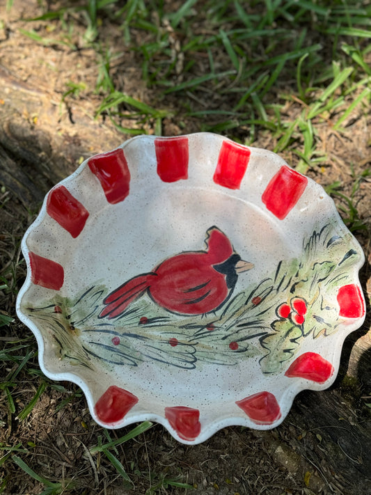 Shallow Red Bird Pie Plate