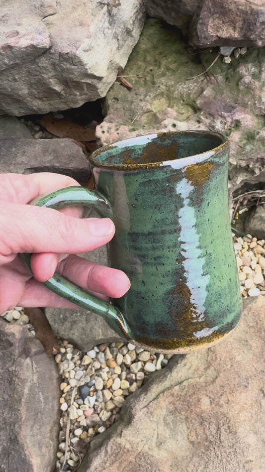 Rusty green mug ready to ship